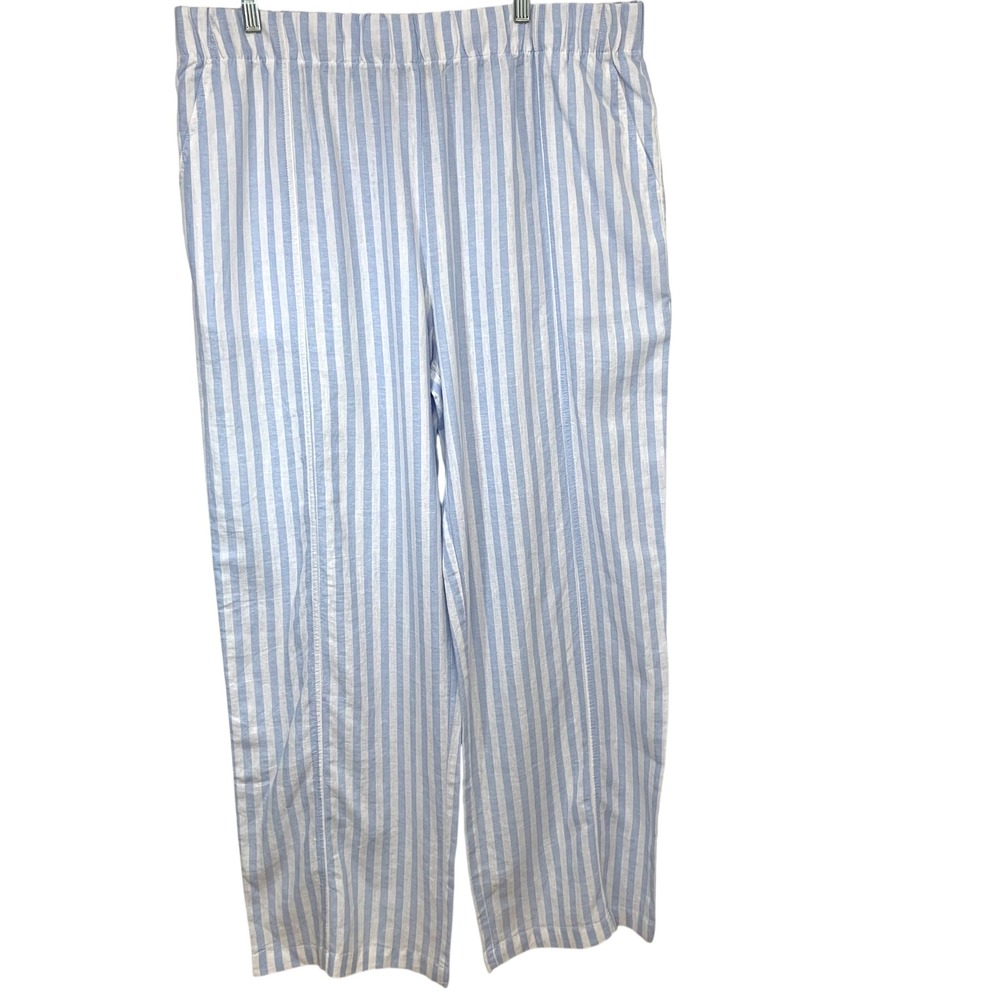 Coastal Comfort Blue White Striped Linen Blend Pants Pull On XXL Coastal Resort